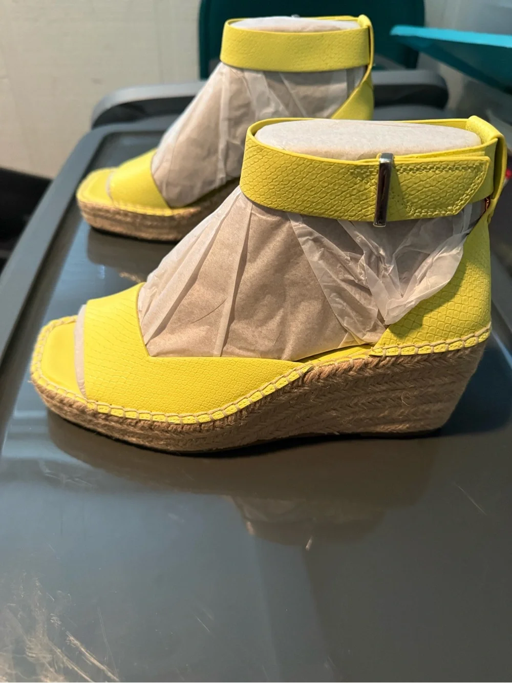 (NWT) Franco Sarto Yellow Espadrille Wedge Sandals with Ankle Strap